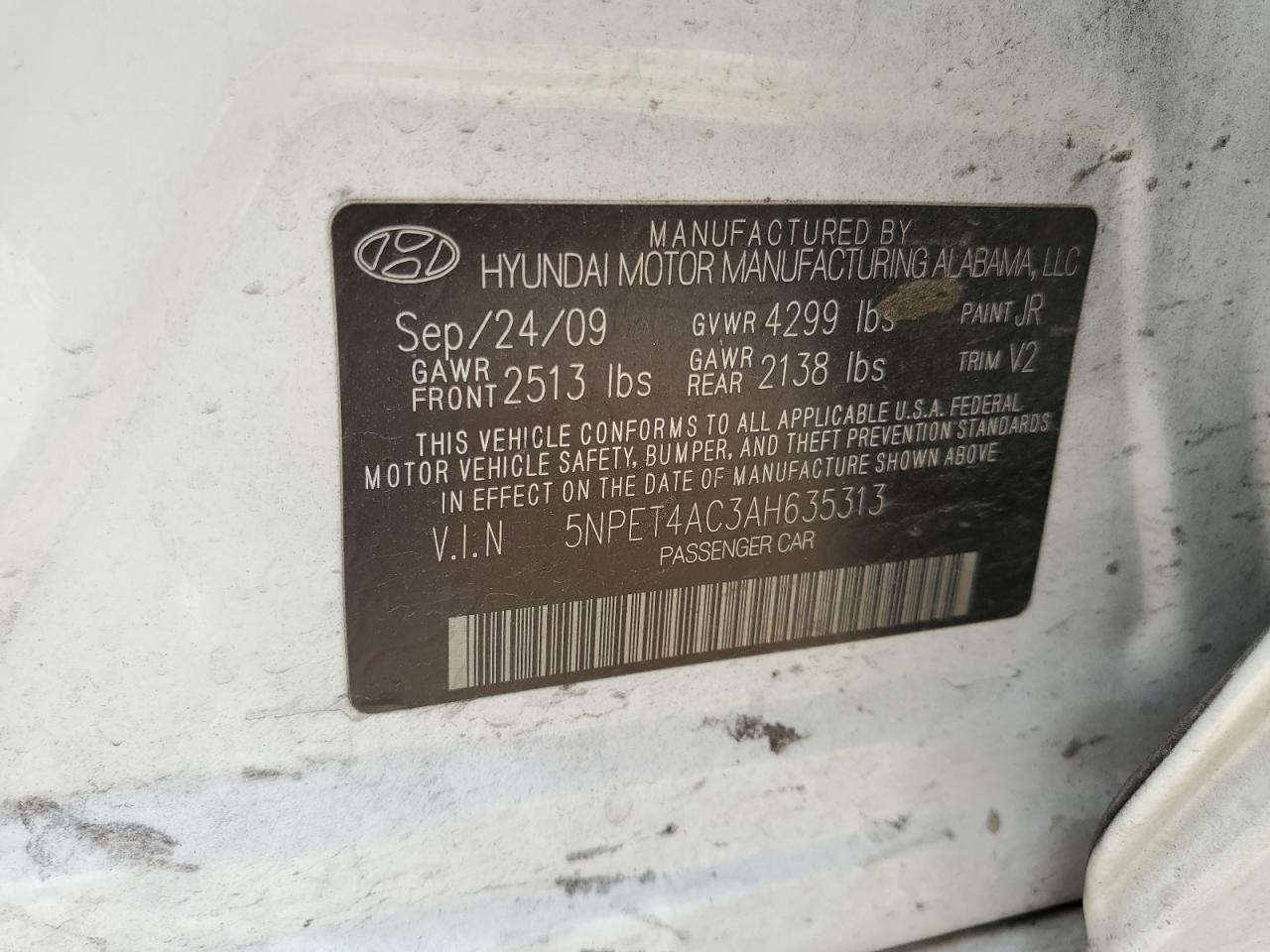 5NPET4AC3AH635313 2010 Hyundai Sonata Gls