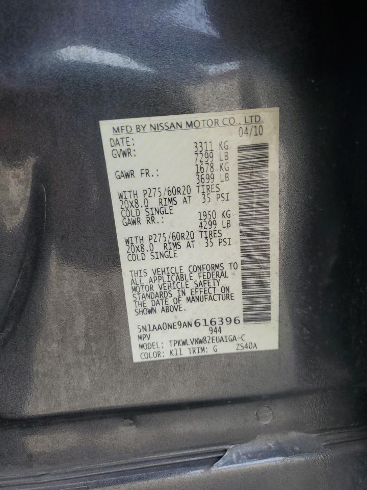 5N1AA0NE9AN616396 2010 Nissan Armada Platinum