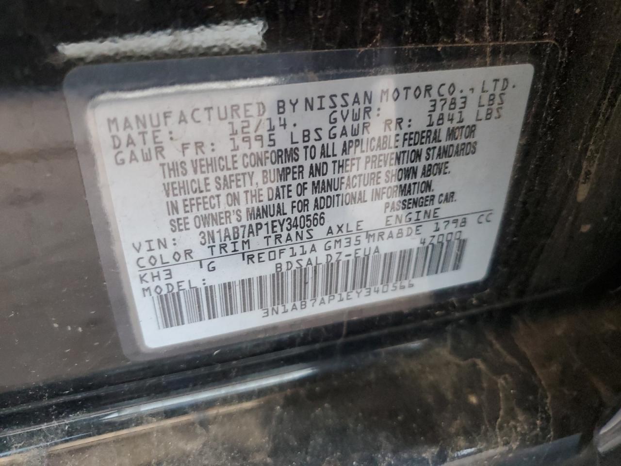 3N1AB7AP1EY340566 2014 Nissan Sentra S