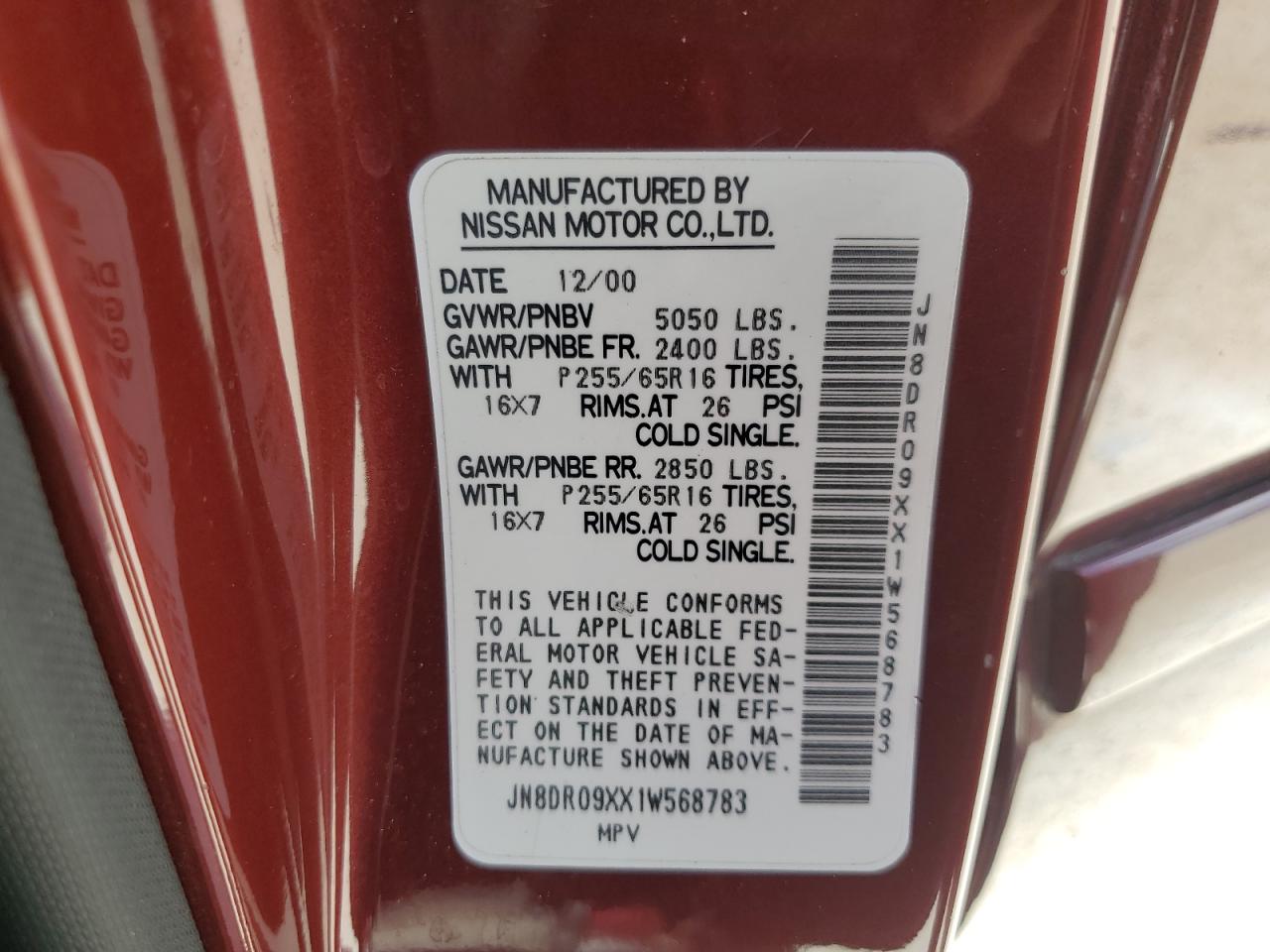 JN8DR09XX1W568783 2001 Nissan Pathfinder Le