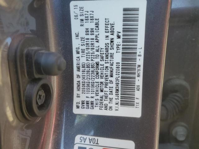 2015 Honda Cr-V Touring VIN: 5J6RM3H93FL020809 Lot: 59617684