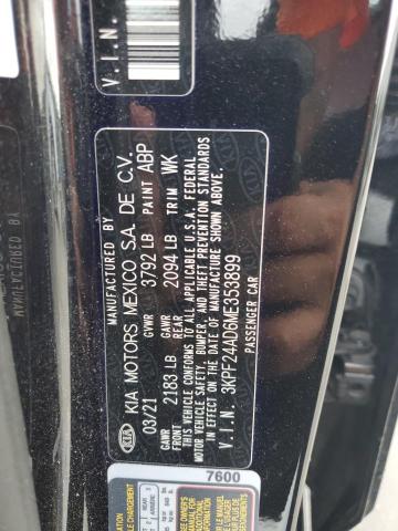 2021 Kia Forte Fe VIN: 3KPF24AD6ME353899 Lot: 60124484