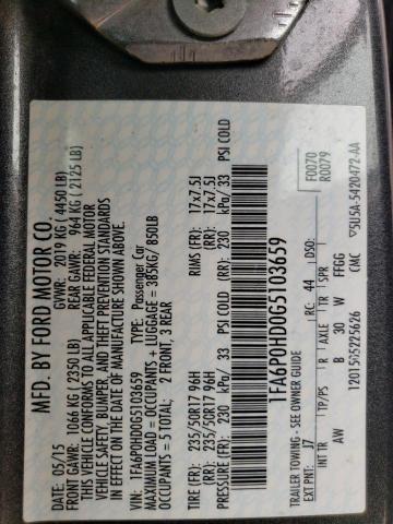 2016 Ford Fusion Se VIN: 1FA6P0HD0G5103659 Lot: 58871944