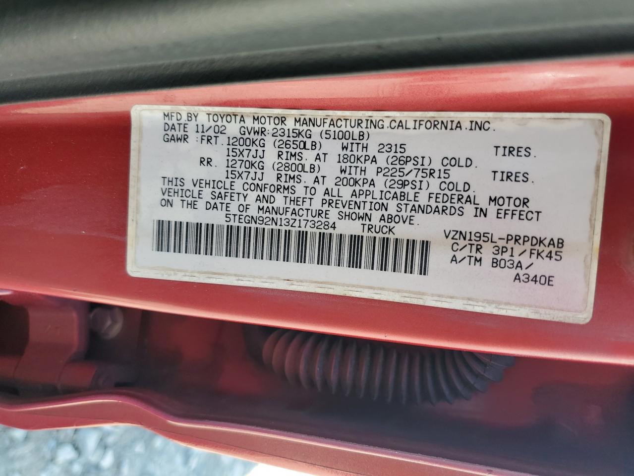 5TEGN92N13Z173284 2003 Toyota Tacoma Double Cab Prerunner