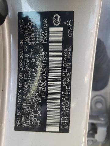 2004 Lexus Es 330 VIN: JTHBA30G945011378 Lot: 59908804