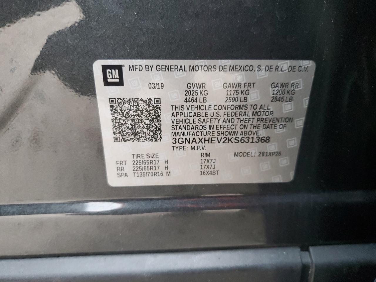 3GNAXHEV2KS631368 2019 Chevrolet Equinox Ls