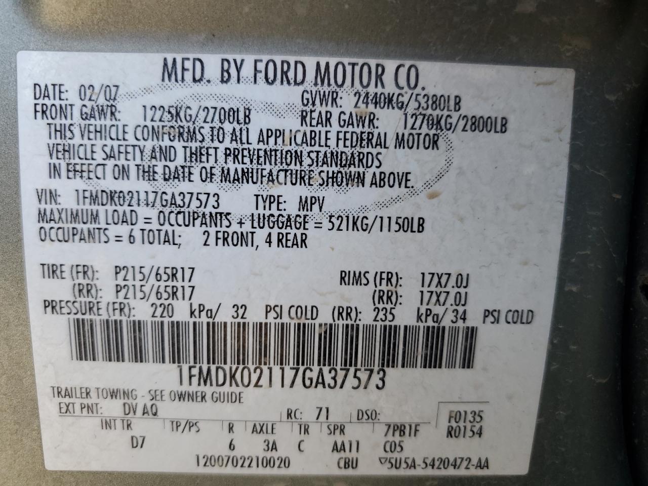 1FMDK02117GA37573 2007 Ford Freestyle Sel