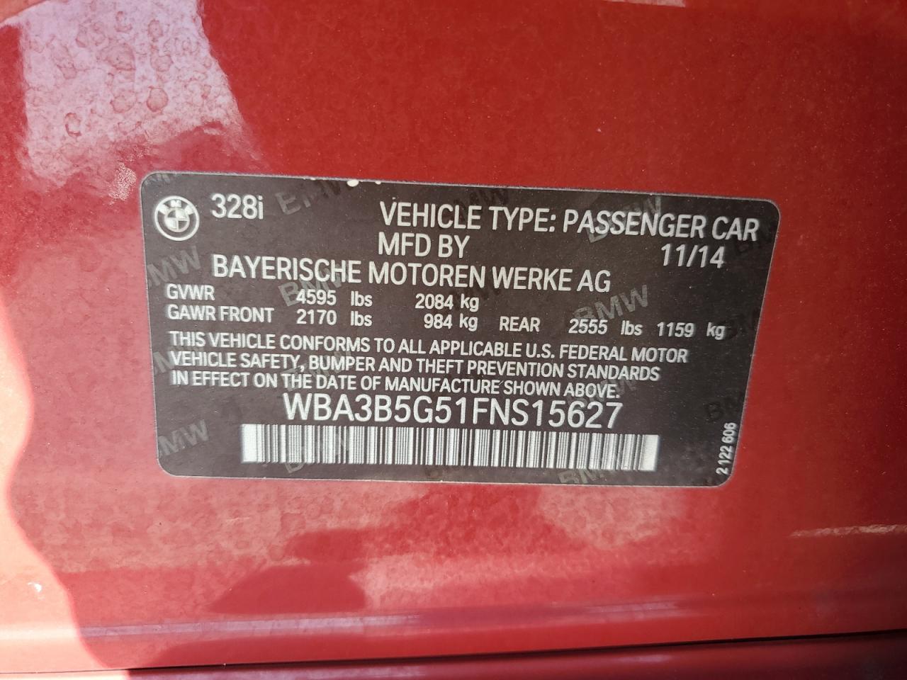 WBA3B5G51FNS15627 2015 BMW 328 Xi Sulev