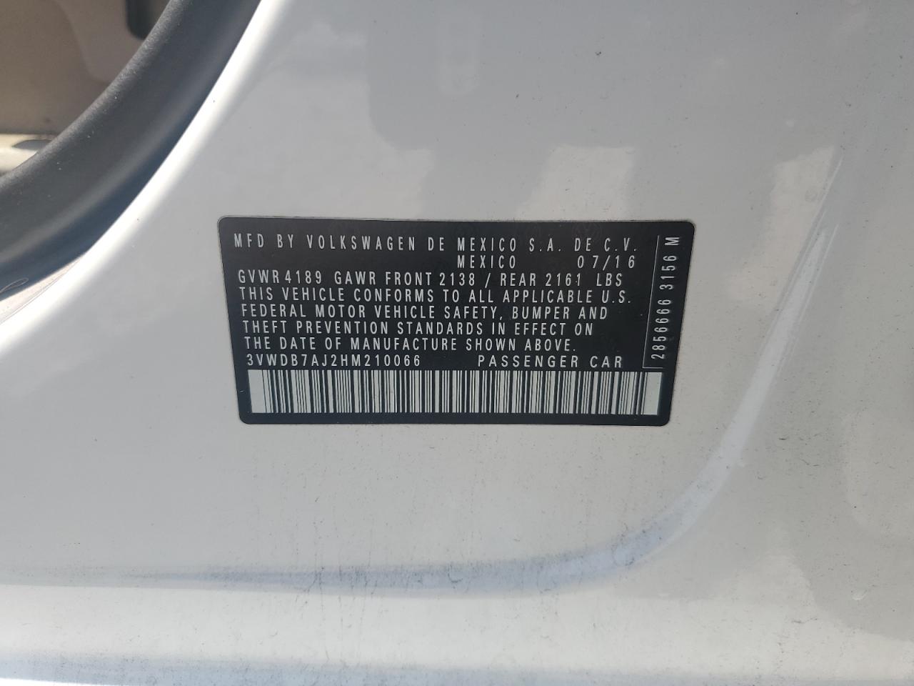 3VWDB7AJ2HM210066 2017 Volkswagen Jetta Se