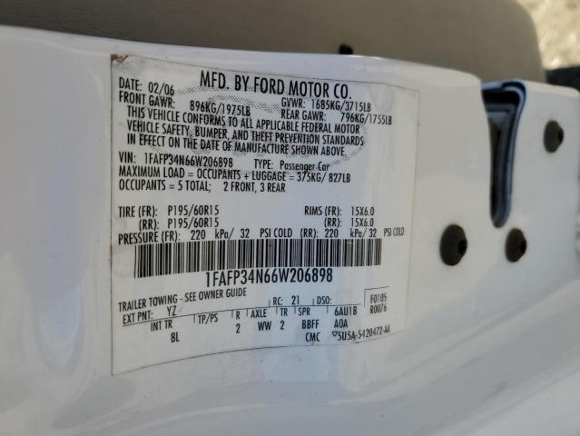 2006 Ford Focus Zx4 VIN: 1FAFP34N66W206898 Lot: 58865814