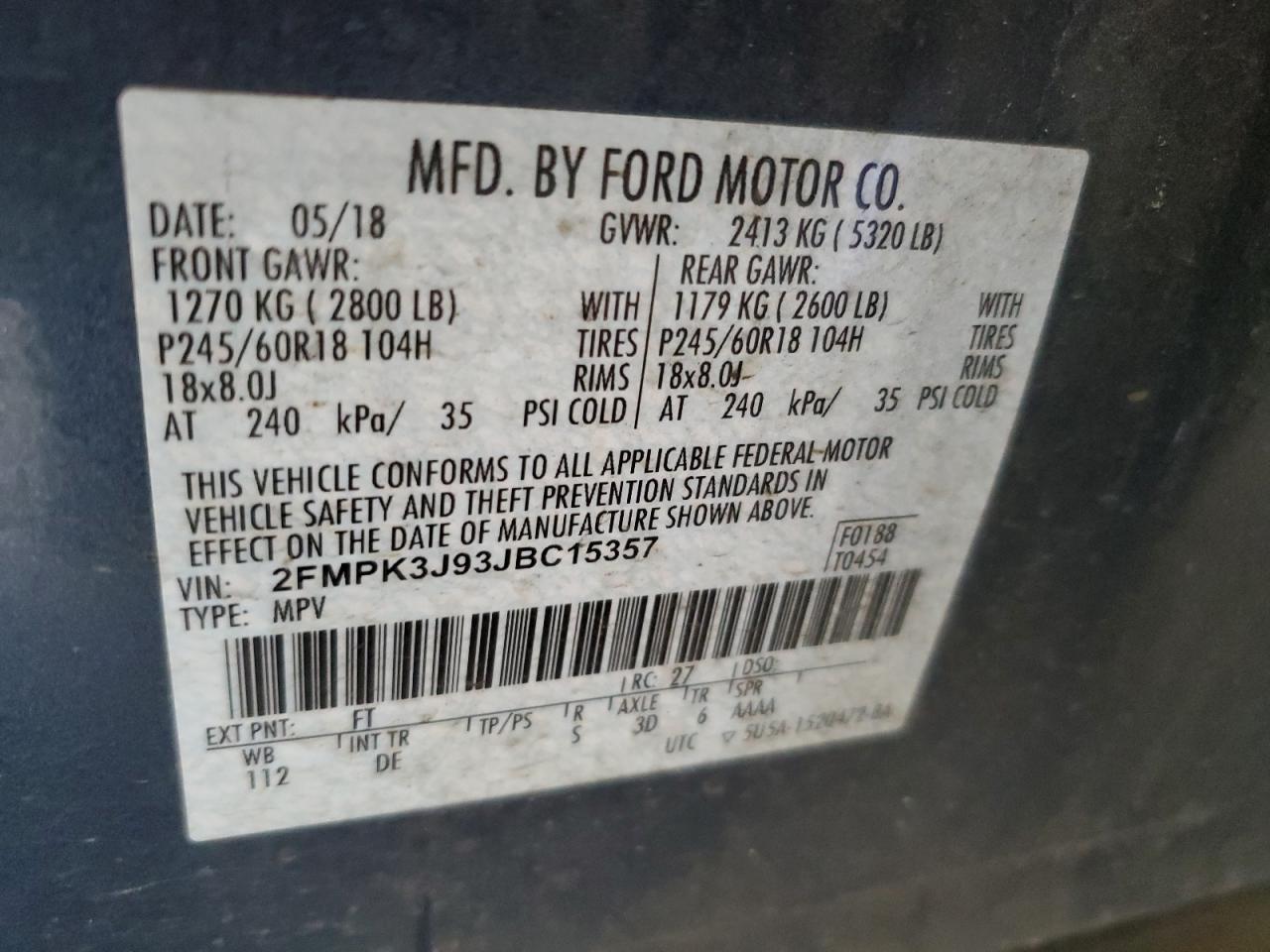 2FMPK3J93JBC15357 2018 Ford Edge Sel