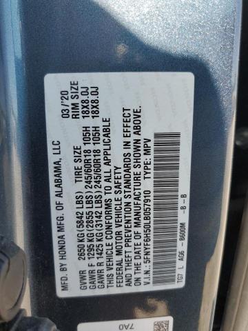2020 Honda Pilot Exl VIN: 5FNYF6H50LB057910 Lot: 57966904
