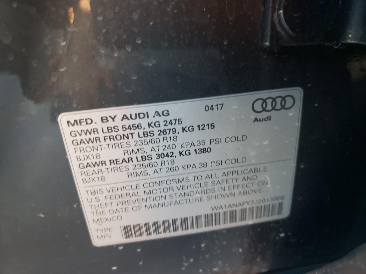 WA1ANAFY7J2013966 2018 Audi Q5 Premium