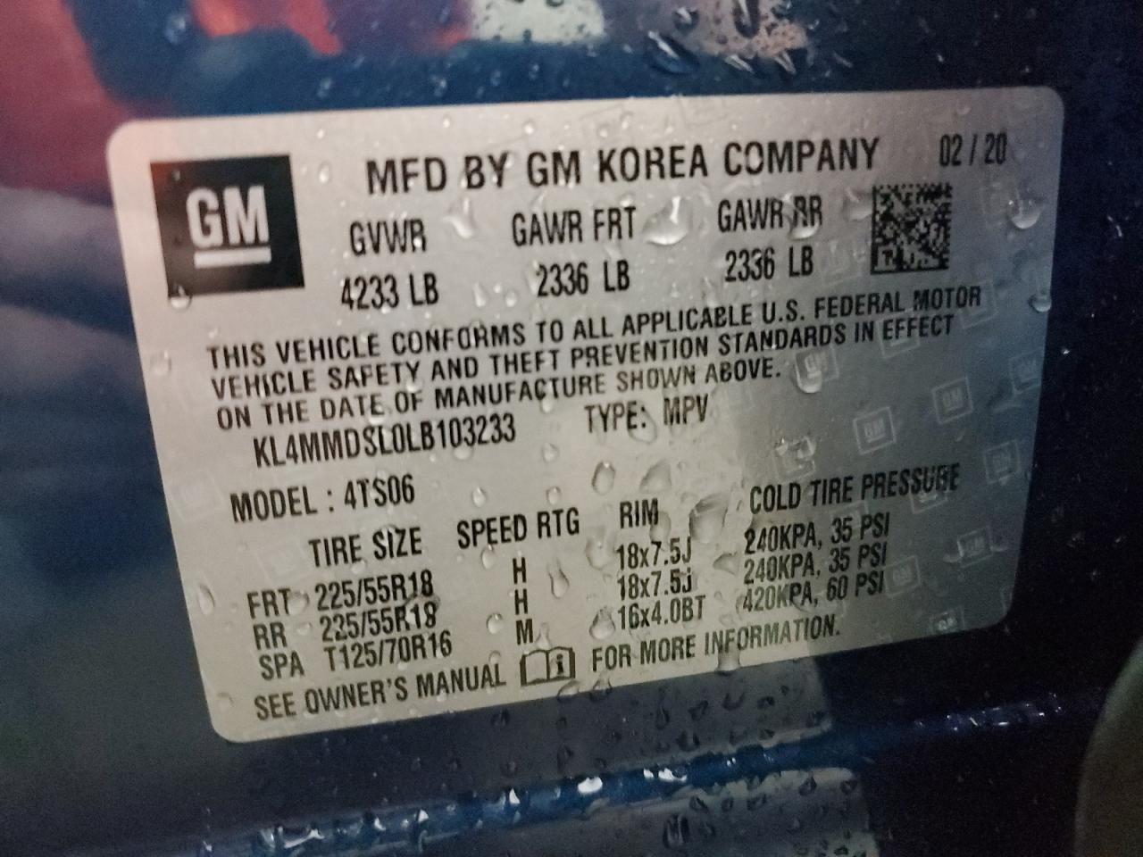 KL4MMDSL0LB103233 2020 Buick Encore Gx Select