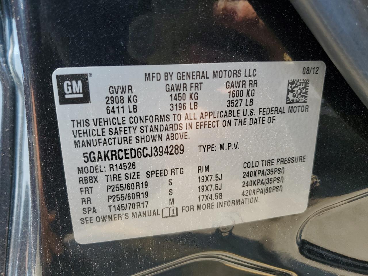 5GAKRCED6CJ394289 2012 Buick Enclave