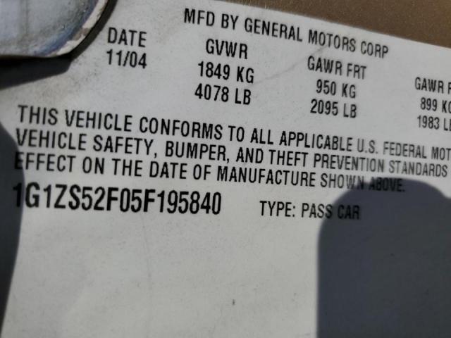 2005 Chevrolet Malibu VIN: 1G1ZS52F05F195840 Lot: 59820634