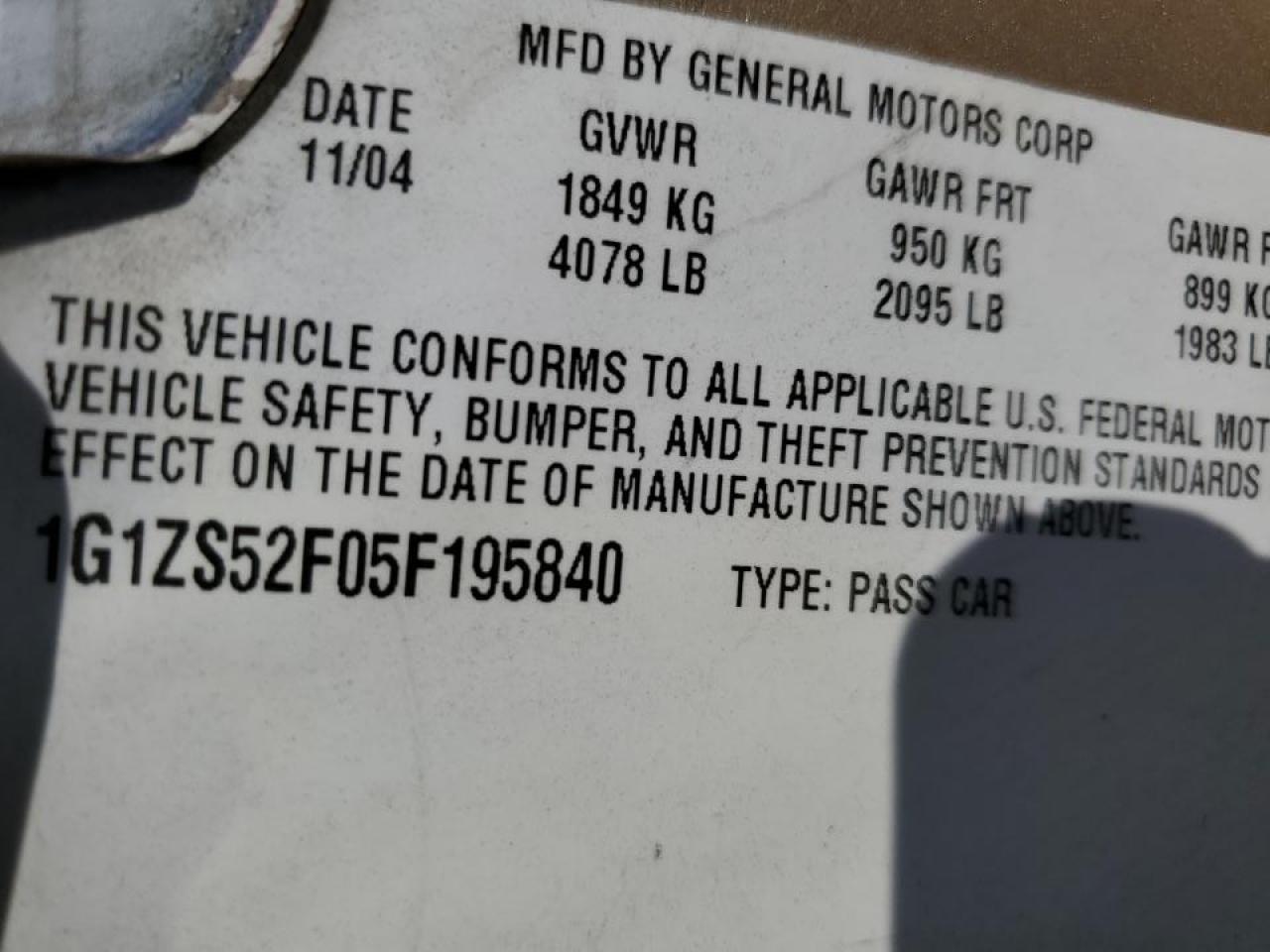 1G1ZS52F05F195840 2005 Chevrolet Malibu