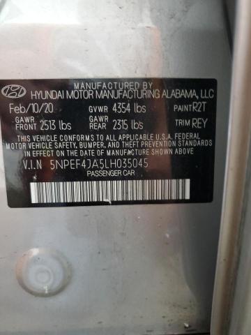 2020 Hyundai Sonata Sel VIN: 5NPEF4JA5LH035045 Lot: 57232454