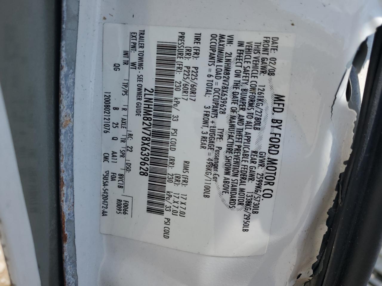 2LNHM82V78X639628 2008 Lincoln Town Car Signature Limited