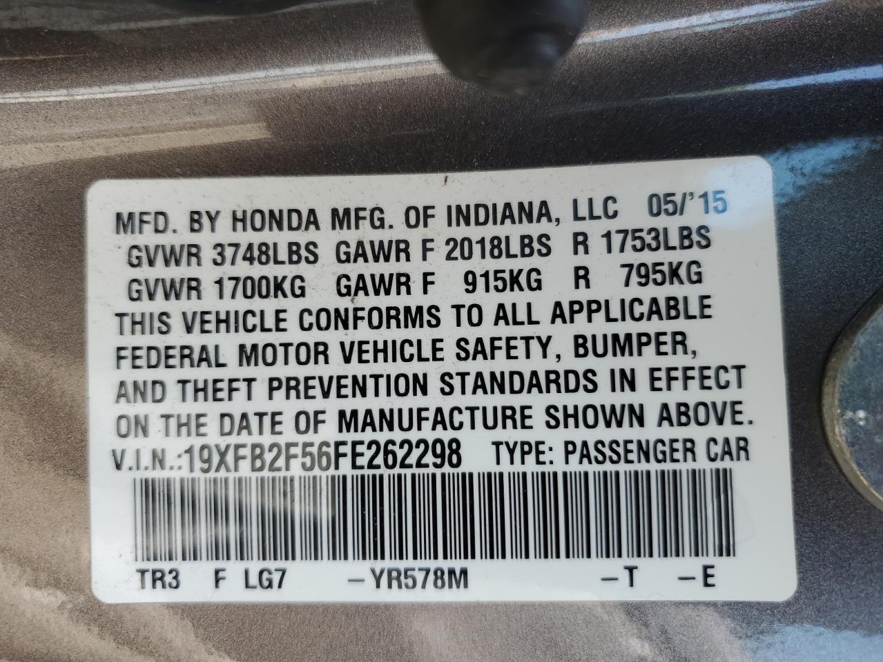 19XFB2F56FE262298 2015 Honda Civic Lx