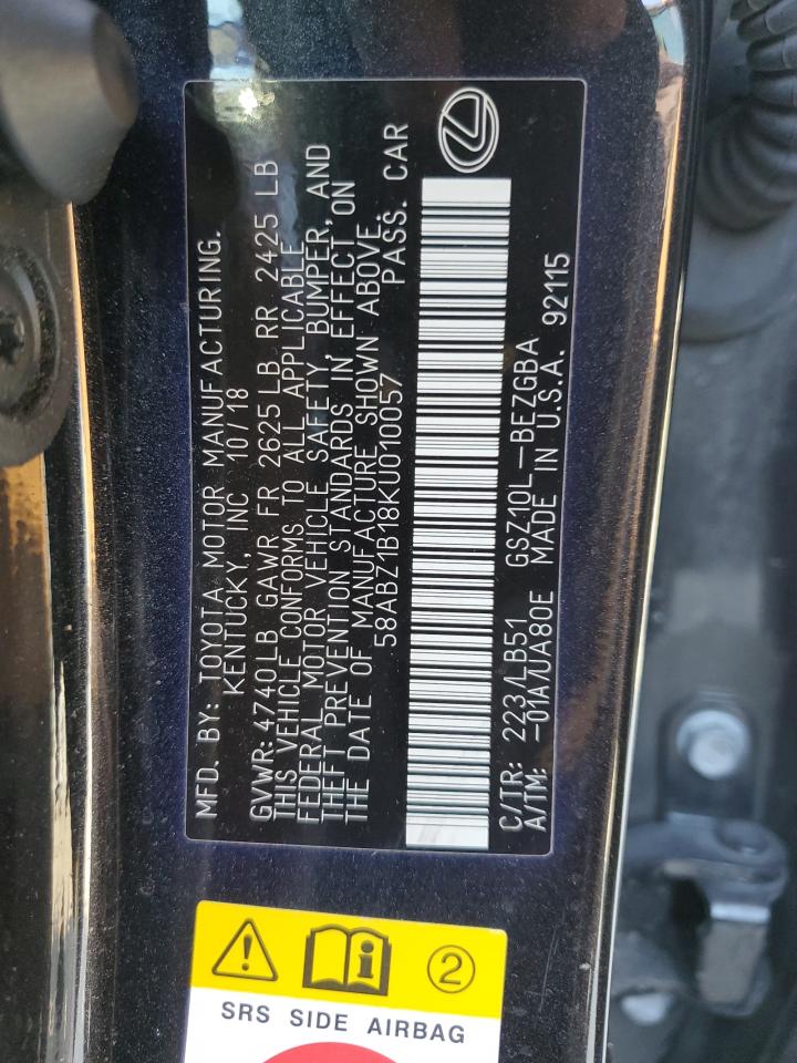 58ABZ1B18KU010057 2019 Lexus Es 350