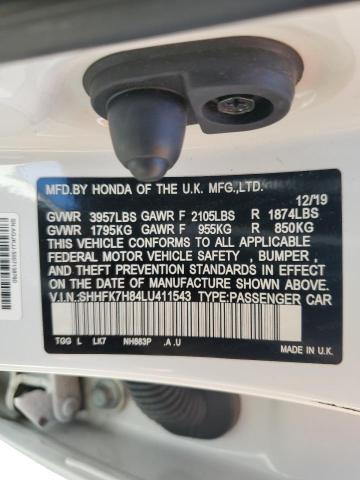 2020 Honda Civic Exl VIN: SHHFK7H84LU411543 Lot: 58785594