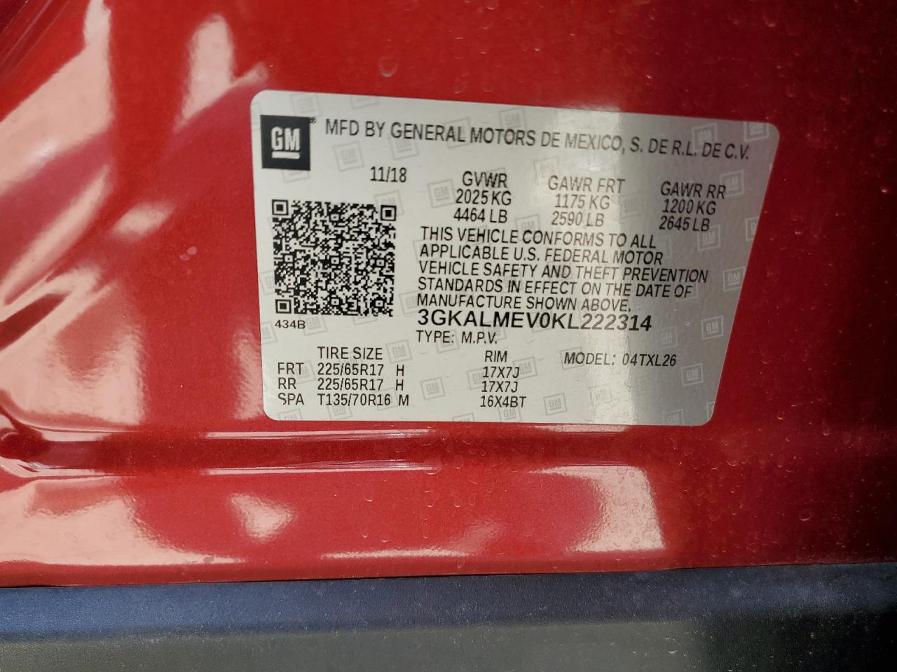 3GKALMEV0KL222314 2019 GMC Terrain Sle