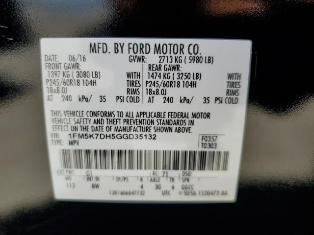 2016 Ford Explorer Xlt VIN: 1FM5K7DH5GGD35132 Lot: 61298524