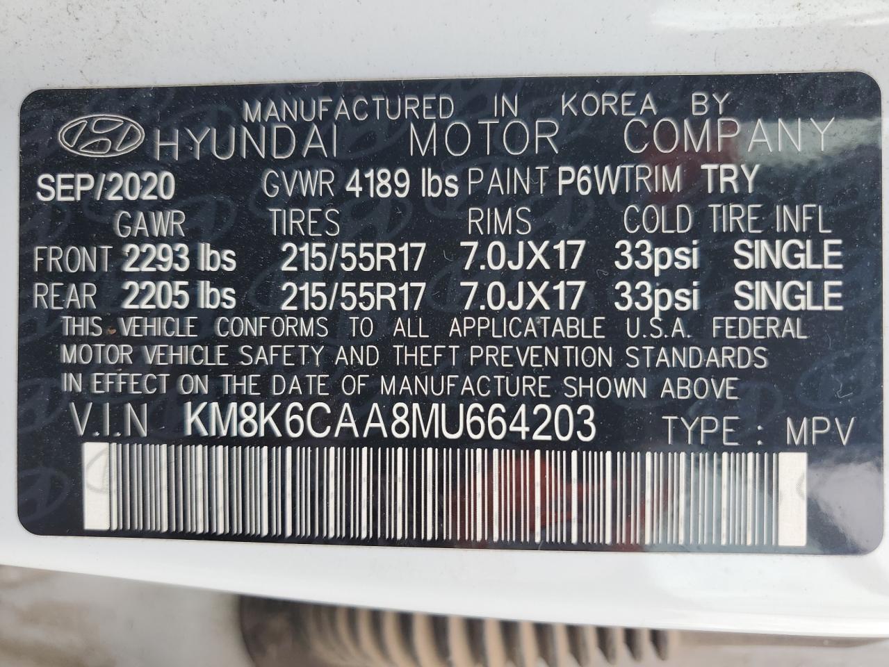 KM8K6CAA8MU664203 2021 Hyundai Kona Sel Plus