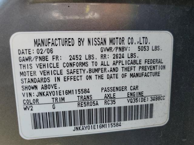 2006 Infiniti M35 Base VIN: JNKAY01E16M115584 Lot: 59547234