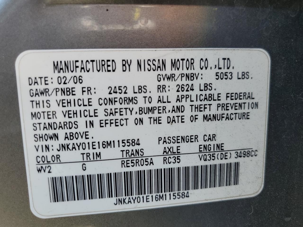 JNKAY01E16M115584 2006 Infiniti M35 Base