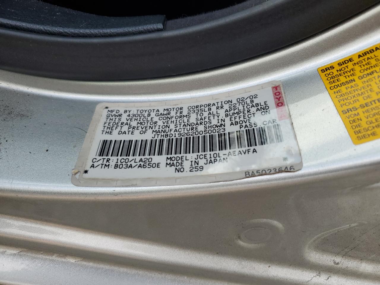 JTHBD192620050023 2002 Lexus Is 300