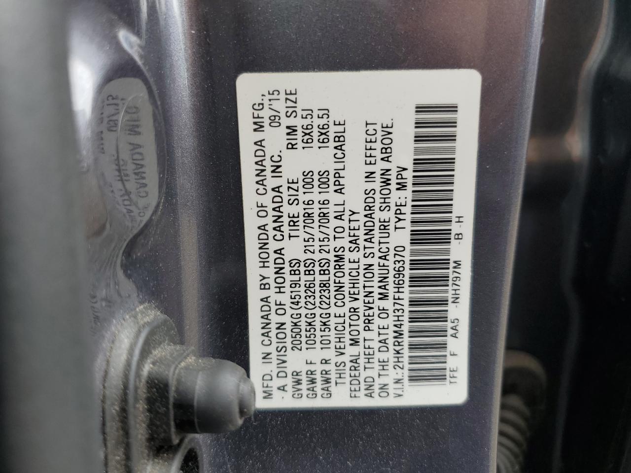 2HKRM4H37FH696370 2015 Honda Cr-V Lx