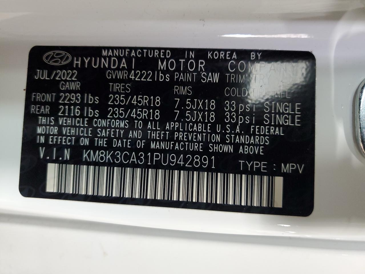 KM8K3CA31PU942891 2023 Hyundai Kona N Line