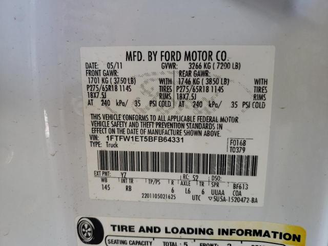 2011 Ford F150 Supercrew VIN: 1FTFW1ET5BFB64331 Lot: 58359374