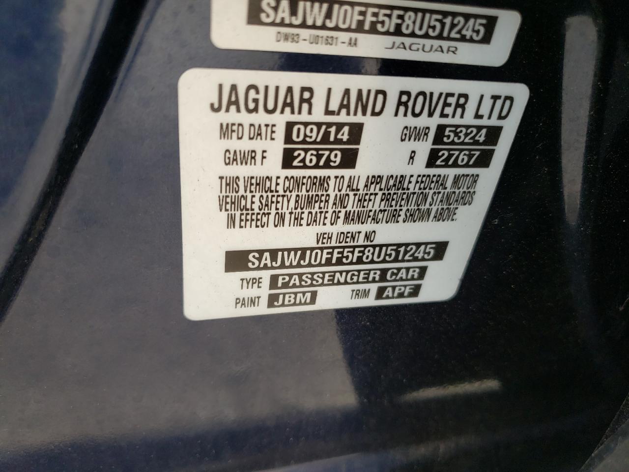 SAJWJ0FF5F8U51245 2015 Jaguar Xf 3.0 Sport Awd