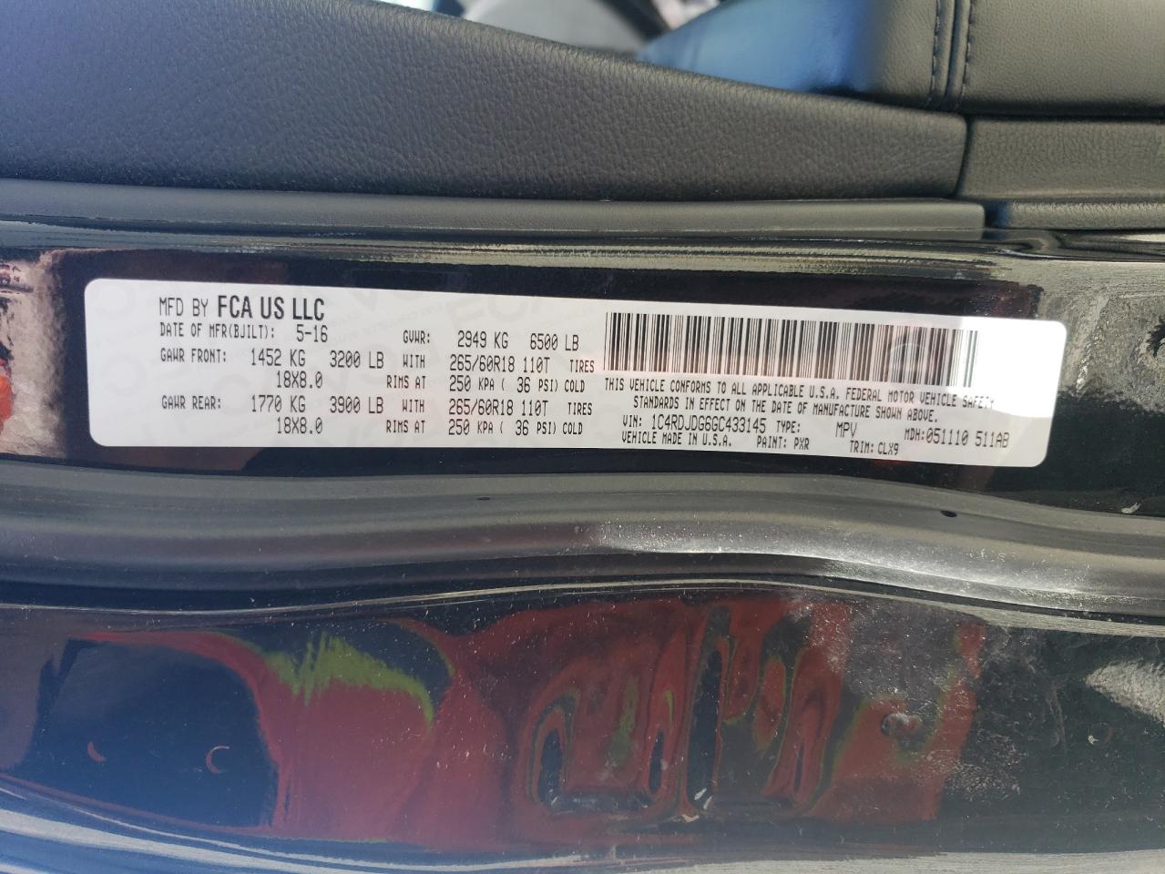 1C4RDJDG6GC433145 2016 Dodge Durango Limited