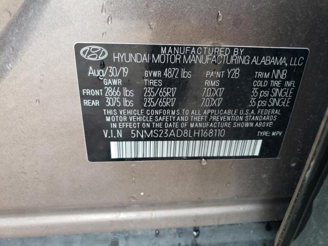 2020 Hyundai Santa Fe Se VIN: 5NMS23AD8LH168110 Lot: 56941084