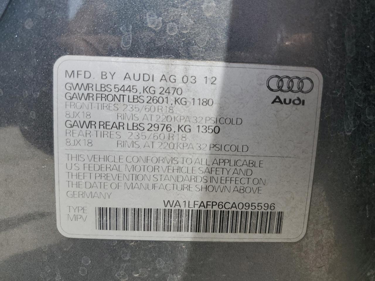 WA1LFAFP6CA095596 2012 Audi Q5 Premium Plus