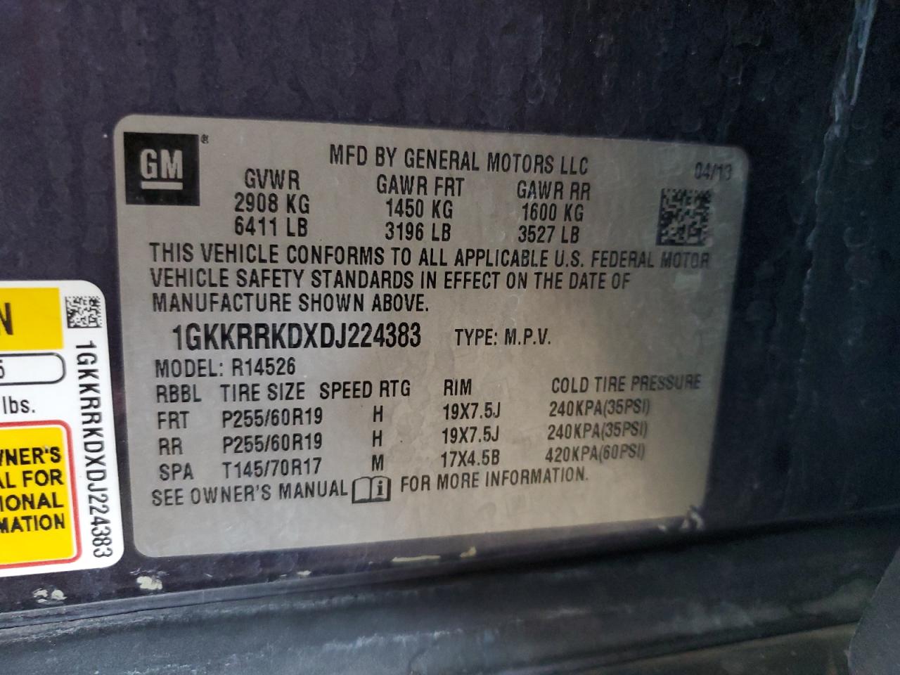 1GKKRRKDXDJ224383 2013 GMC Acadia Slt-1