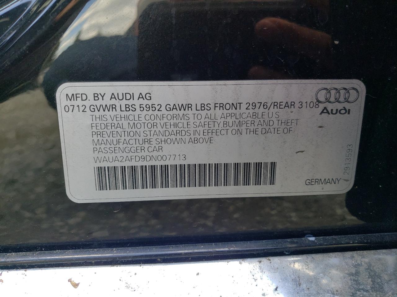 WAUA2AFD9DN007713 2013 Audi A8 Quattro