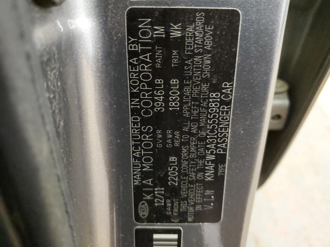 KNAFW5A31C5559818 2012 Kia Forte Sx