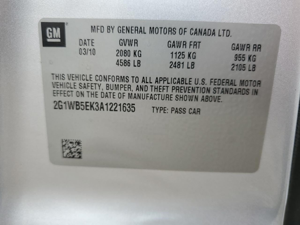 2G1WB5EK3A1221635 2010 Chevrolet Impala Lt