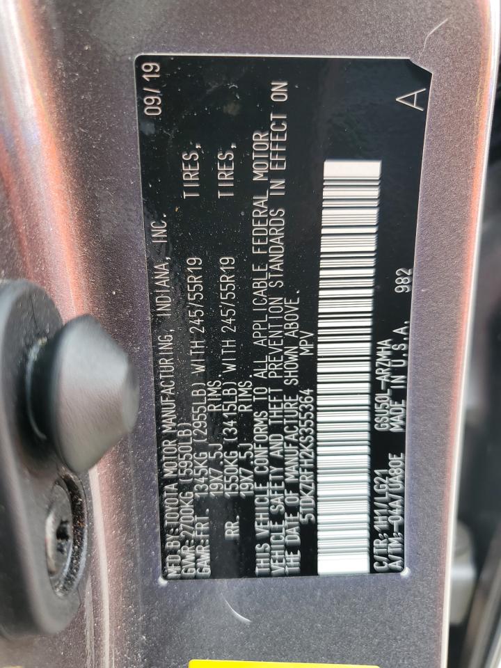 5TDKZRFH2KS355364 2019 Toyota Highlander Se