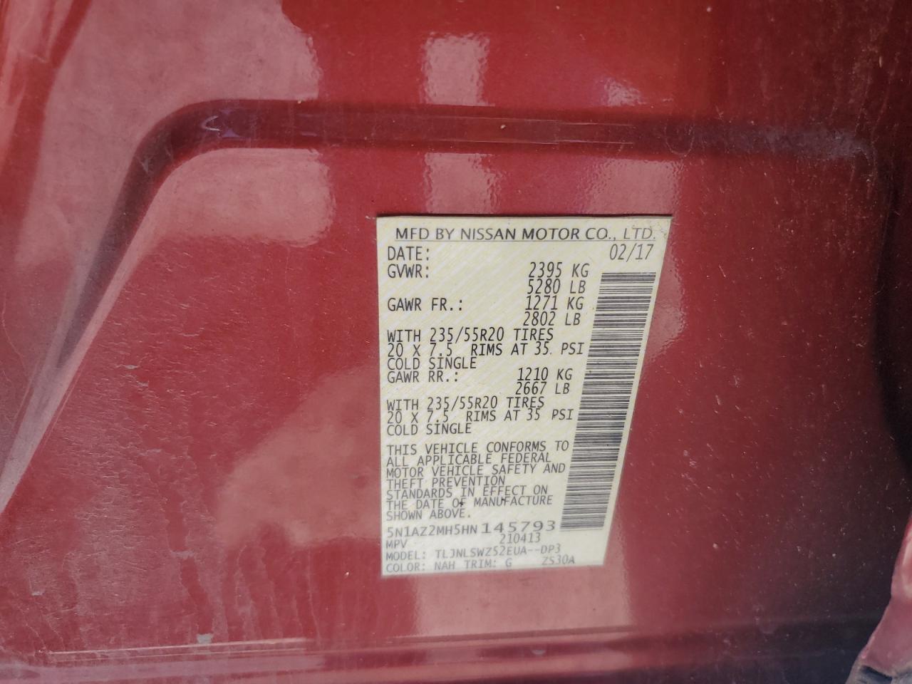 5N1AZ2MH5HN145793 2017 Nissan Murano S
