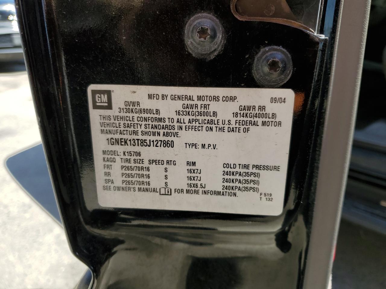 1GNEK13T85J127860 2005 Chevrolet Tahoe K1500