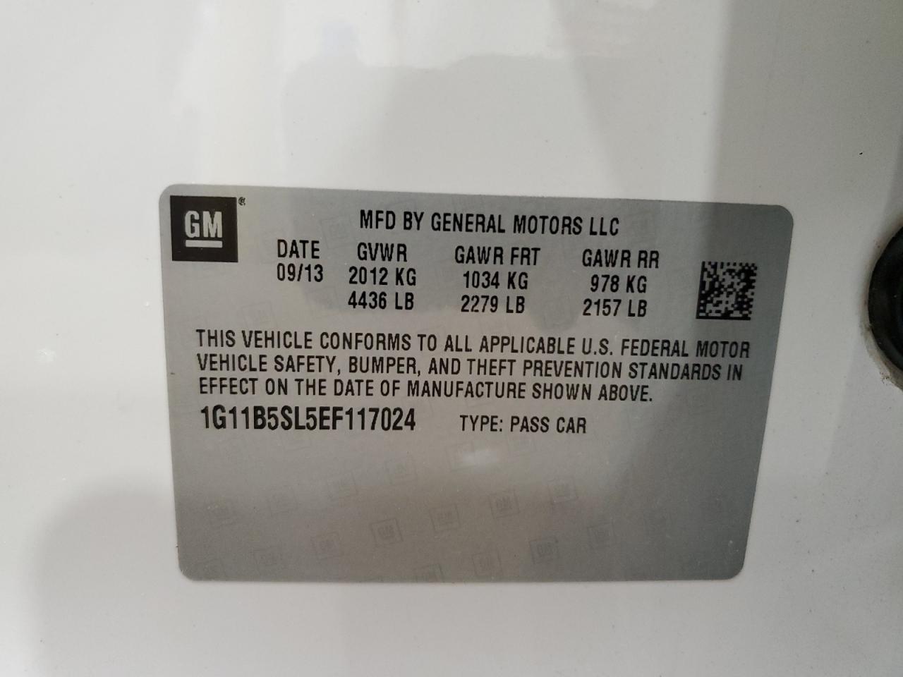 1G11B5SL5EF117024 2014 Chevrolet Malibu Ls