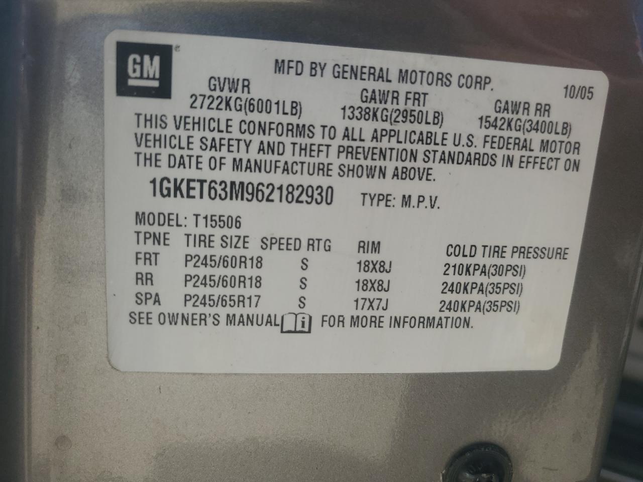 1GKET63M962182930 2006 GMC Envoy Denali