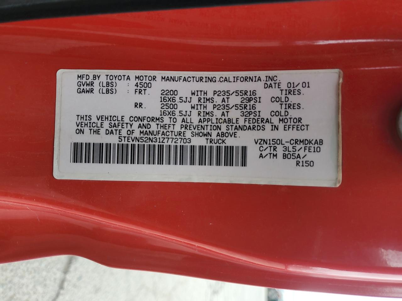 5TEVN52N31Z772703 2001 Toyota Tacoma Xtracab S-Runner