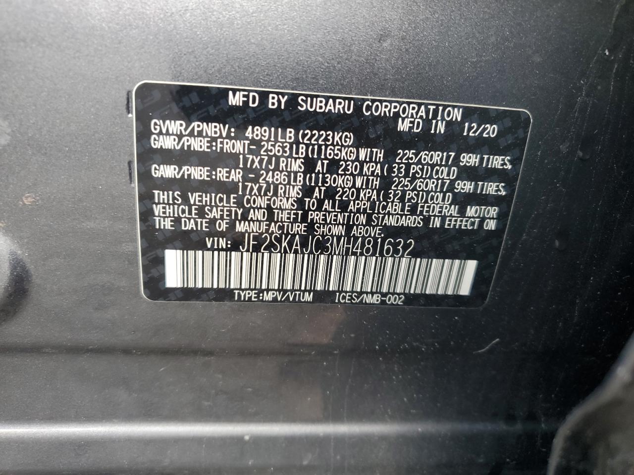 JF2SKAJC3MH481632 2021 Subaru Forester Premium